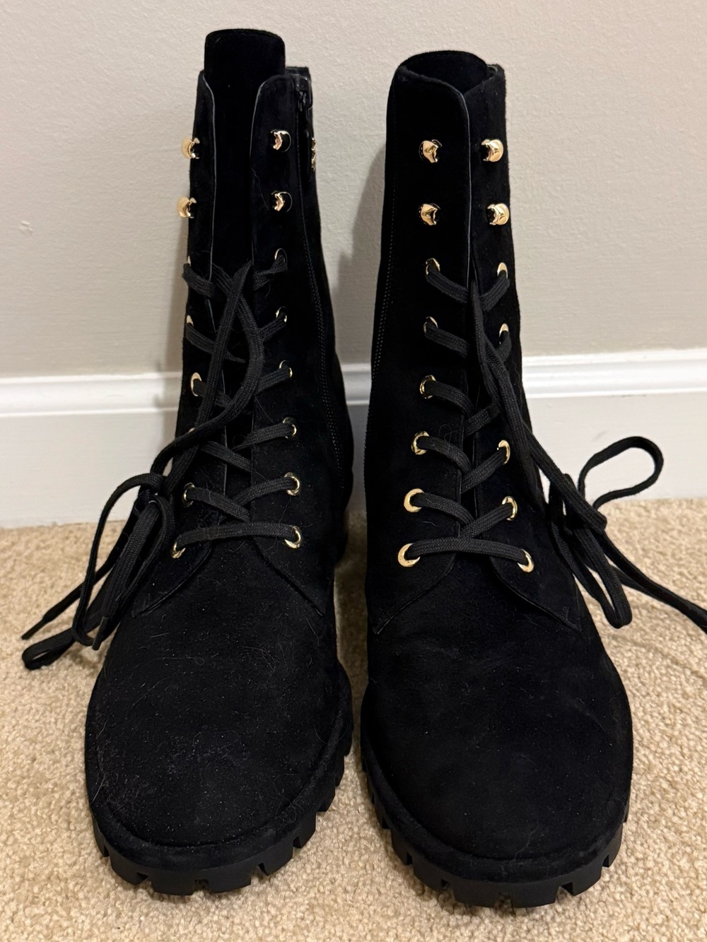 Stuart Weitzman Black Suede Lace-Up Combat Boots- Never Worn